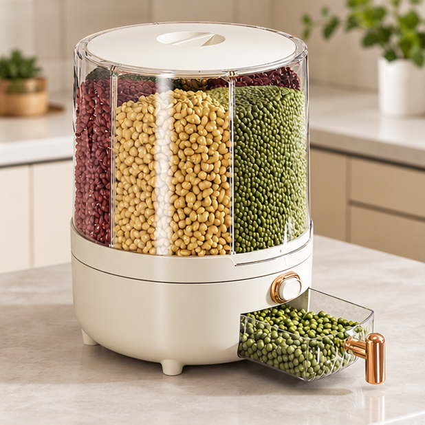 Royora 360 Rotating Grain Dispenser-Airtight Cereal Storage Container