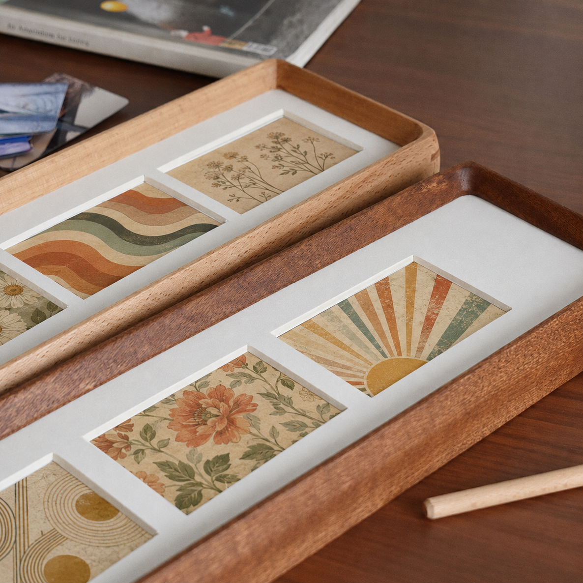 Royora Wood Triptych Photo Frame for Desktop Display - Perfect for Wedding & Family Photos