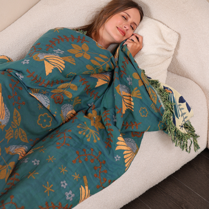 Living Room Reversible Throw Blanket | Scandinavian Bird Design 3