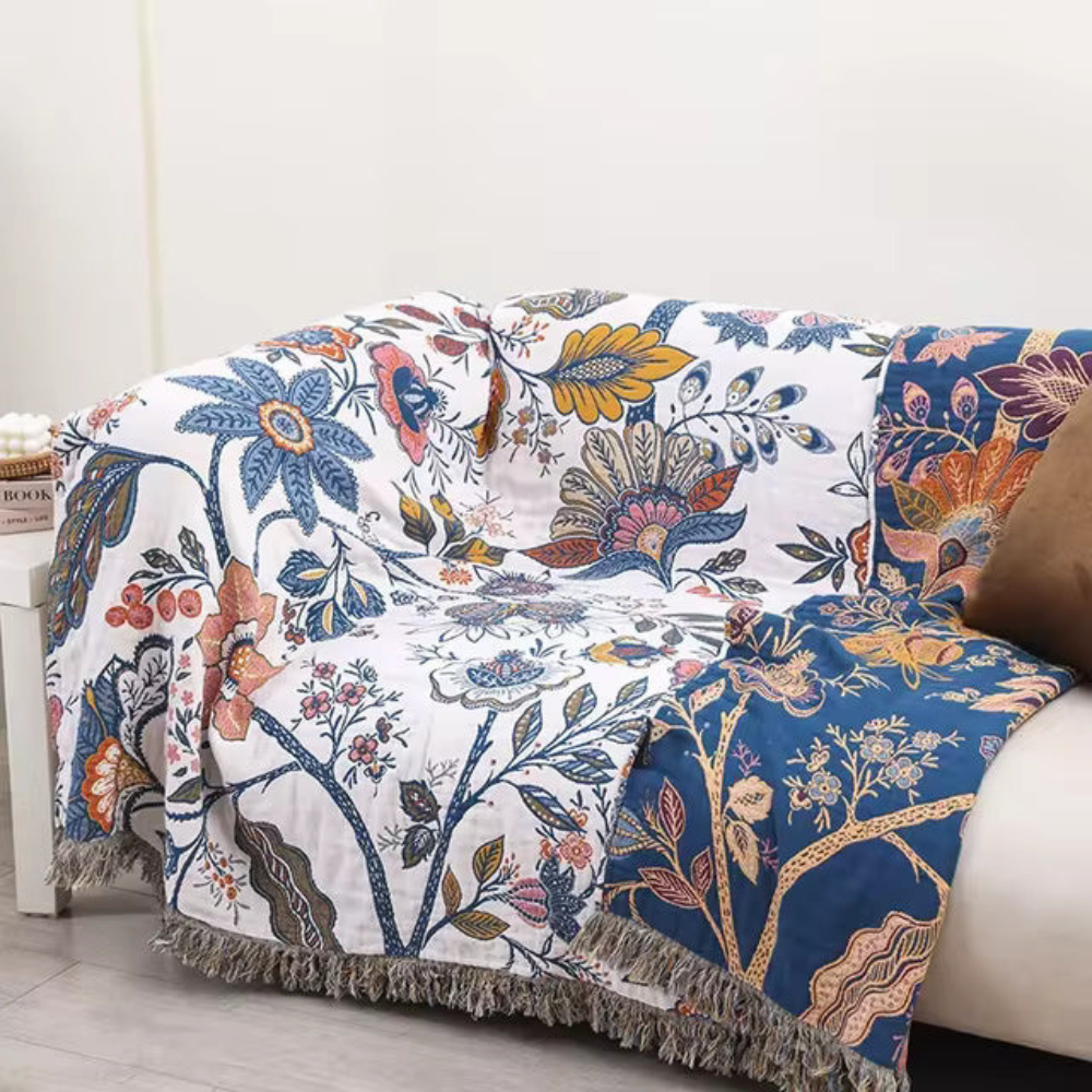 Living Room Rustic Floral Throw Blanket | Reversible Design 0
