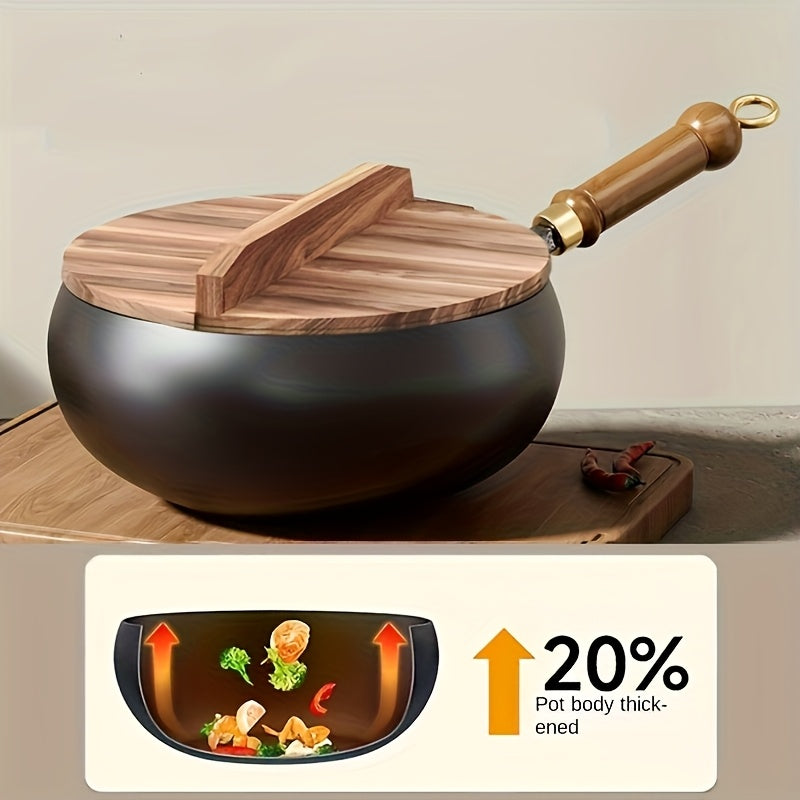 LuxRoyale Cast Iron Potbelly Pan with Lid Heavy-Duty Even Heat Frying Cookware 8
