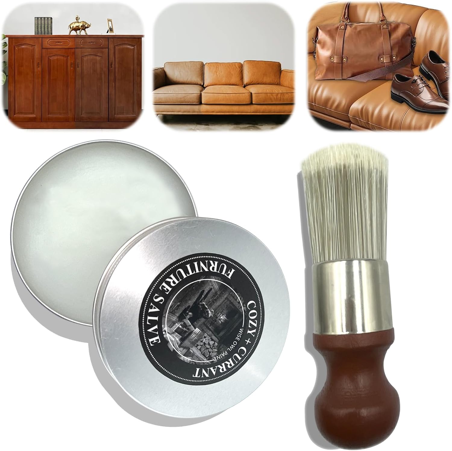 LuxRoyale Furniture Salve And Brush For Leather And Wood 0