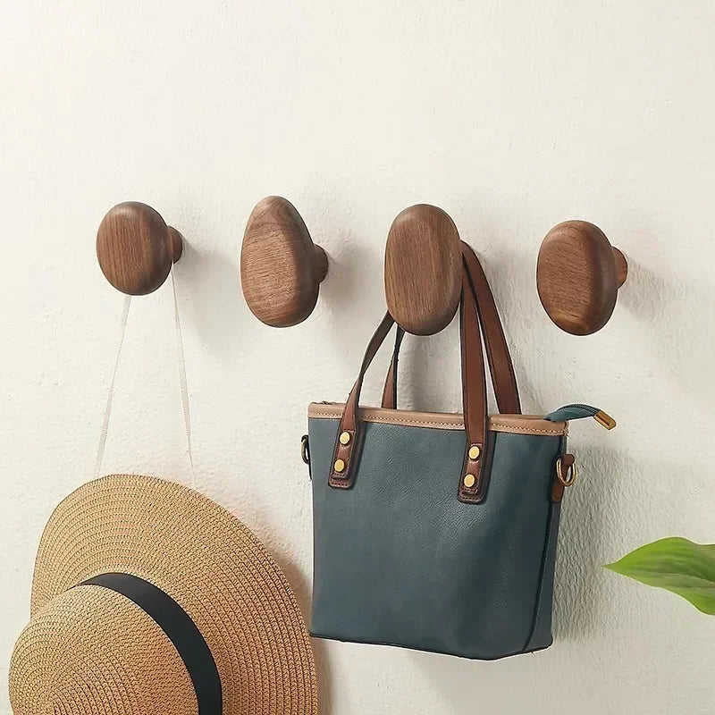 Luxora Wooden Wall Coat Hooks - 4pc Drill-Free Pebble Shape Hanger 0