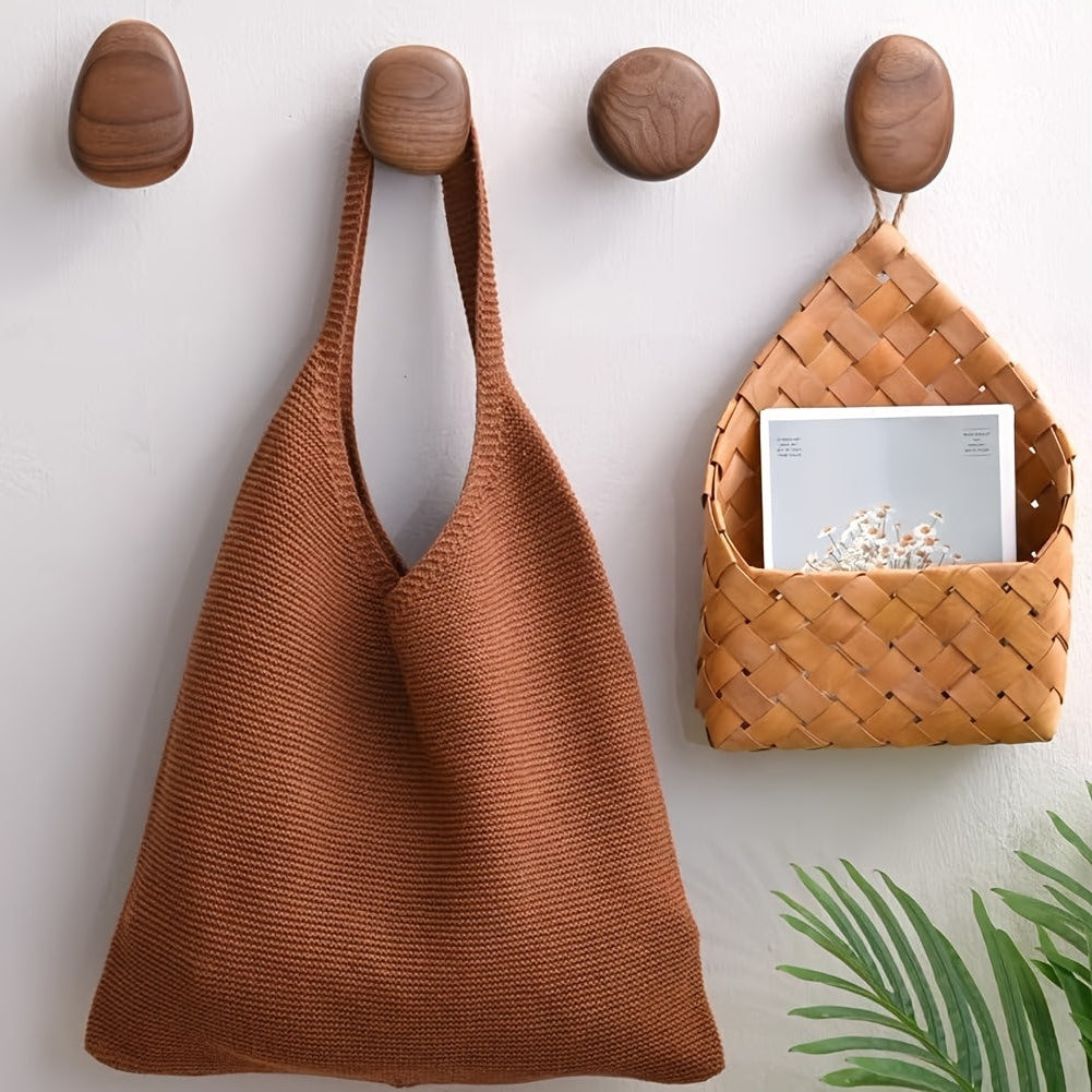 Luxora Wooden Wall Coat Hooks - 4pc Drill-Free Pebble Shape Hanger 1