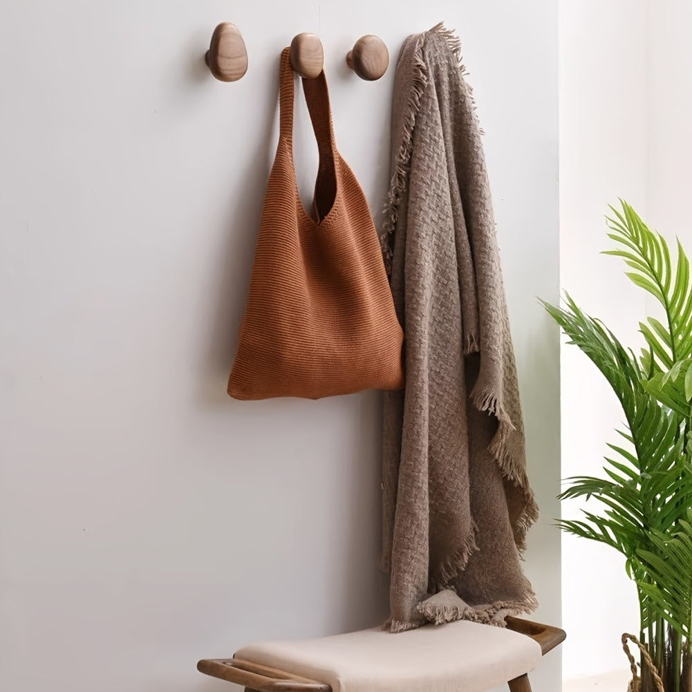 Luxora Wooden Wall Coat Hooks - 4pc Drill-Free Pebble Shape Hanger 3