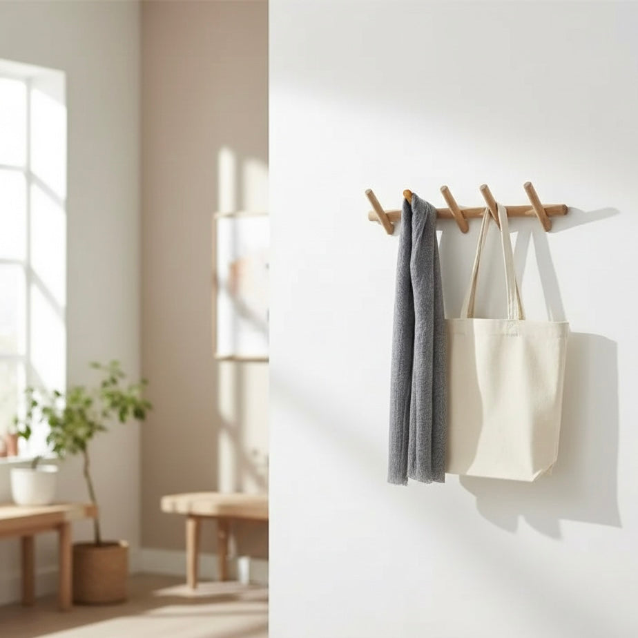 Maeve | Wall-Mounted Oak Coat & Hat Rack (5 Hooks) 2