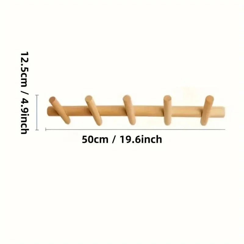 Maeve | Wall-Mounted Oak Coat & Hat Rack (5 Hooks) 5