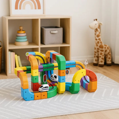 Royeva Modular 3D Railway Construction Kit-STEM Building Set with Rechargeable Train