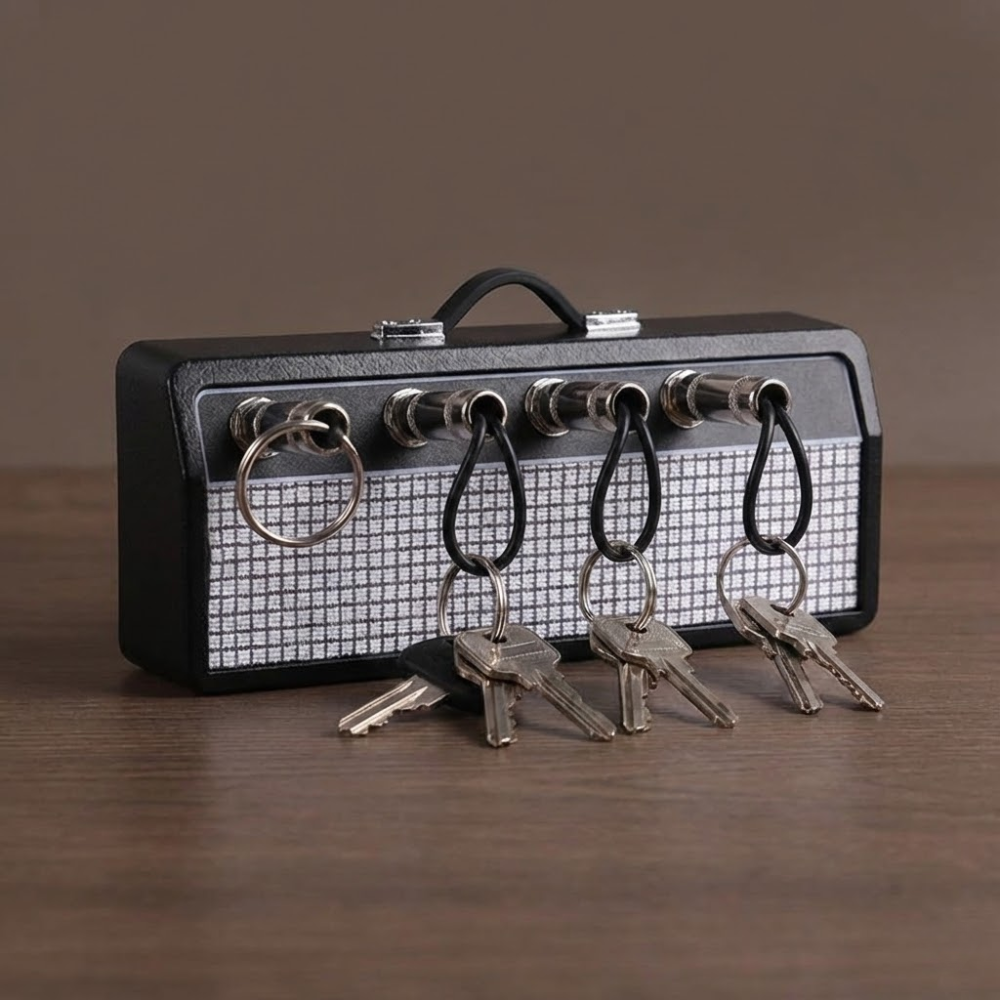 Majesta Amplifier Design Wall Key Holder with Guitar Plug Keychains for Music Lovers 1