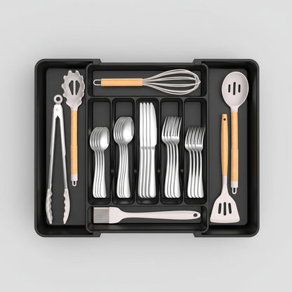 Majesta Extra Large Expandable Silverware Organizer - Kitchen Drawer Organizer with Adjustable Compartments 0