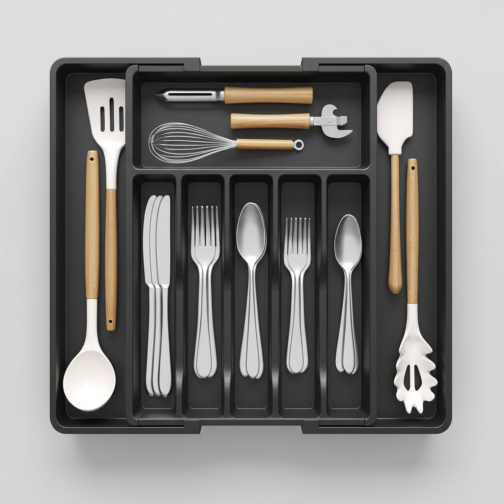 Majesta Extra Large Expandable Silverware Organizer - Kitchen Drawer Organizer with Adjustable Compartments 1