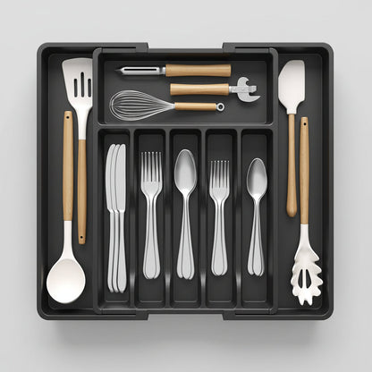 Majesta Extra Large Expandable Silverware Organizer - Kitchen Drawer Organizer with Adjustable Compartments 1