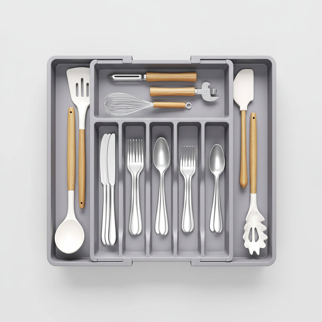 Majesta Extra Large Expandable Silverware Organizer - Kitchen Drawer Organizer with Adjustable Compartments 3