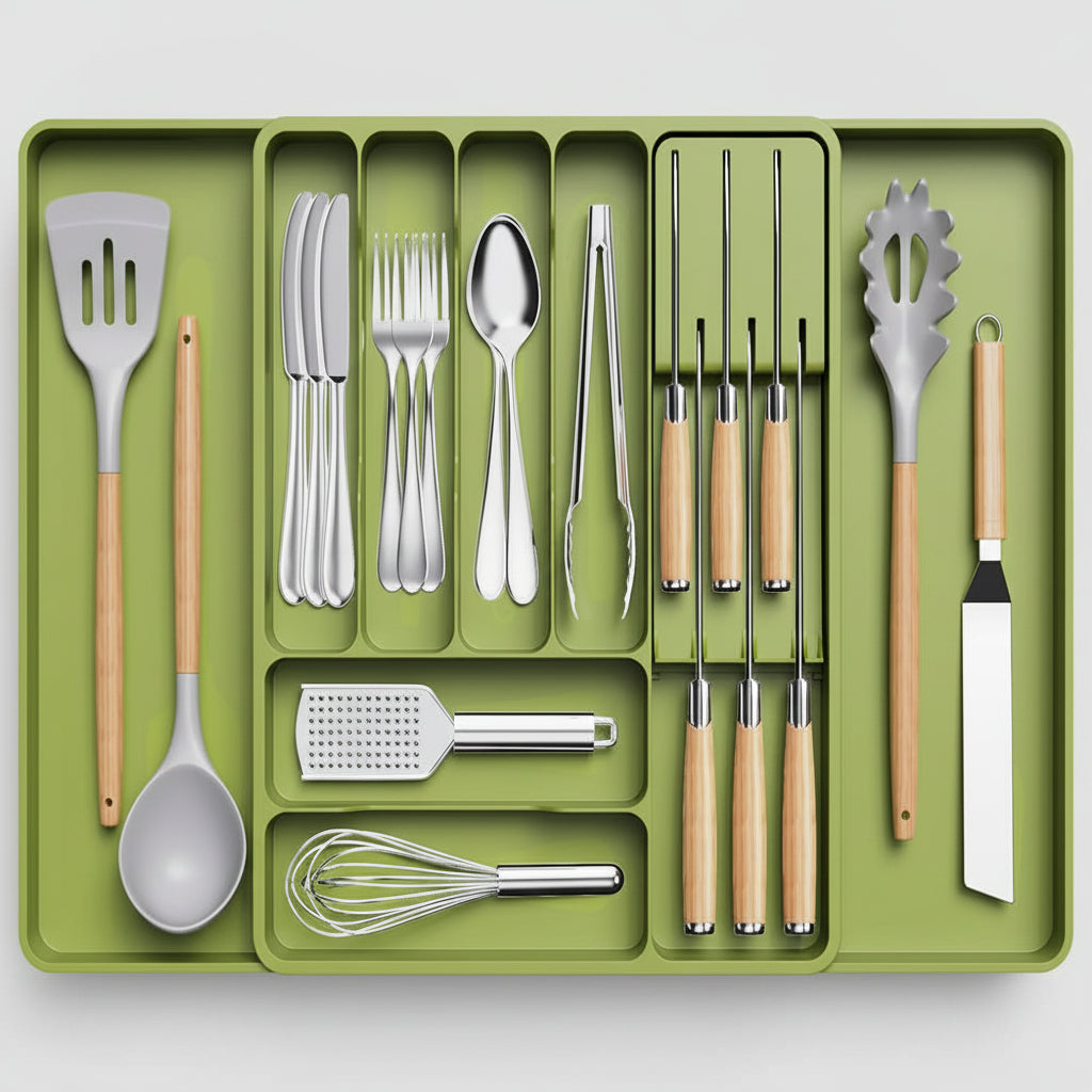 Majesta Extra Large Expandable Silverware Organizer - Kitchen Drawer Organizer with Adjustable Compartments 5