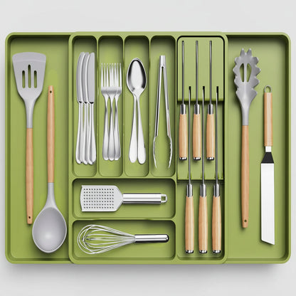 Majesta Extra Large Expandable Silverware Organizer - Kitchen Drawer Organizer with Adjustable Compartments 5