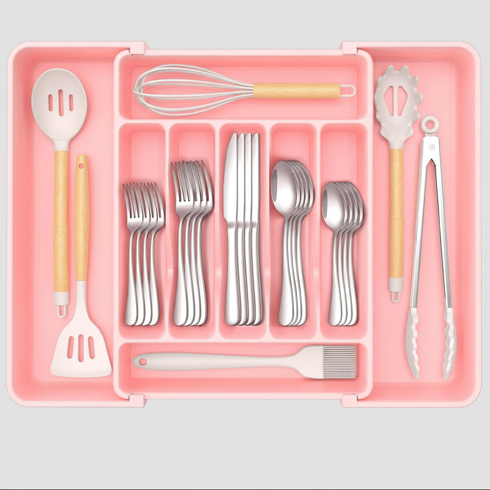 Majesta Extra Large Expandable Silverware Organizer - Kitchen Drawer Organizer with Adjustable Compartments 6