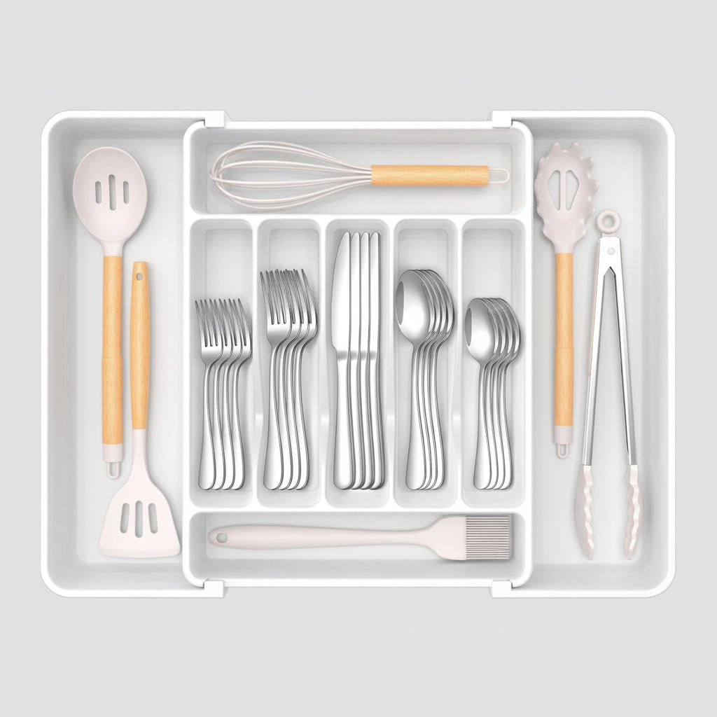 Majesta Extra Large Expandable Silverware Organizer - Kitchen Drawer Organizer with Adjustable Compartments 8