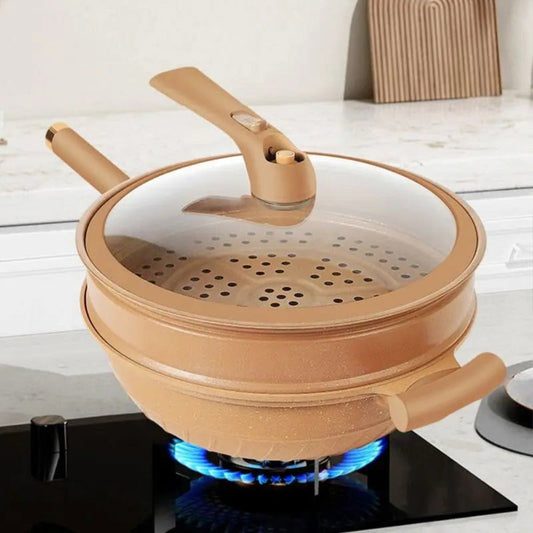 Majesta Nonstick Wok Pan with Steamer Insert, Induction Compatible for Healthy Cooking 0