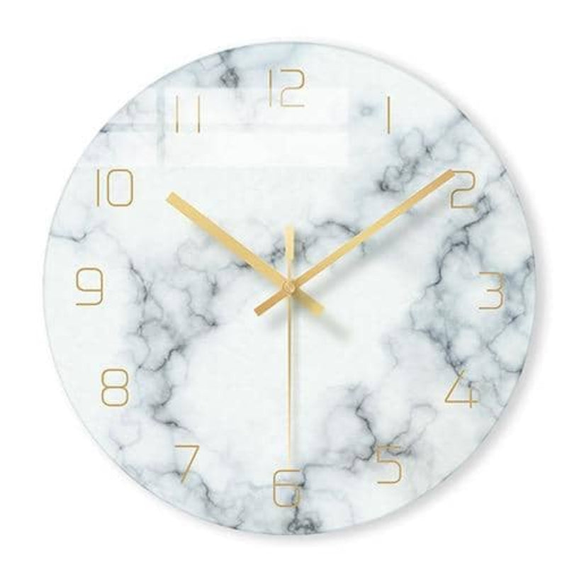 Minimalist Marble-Look Wall Clock – Modern Design with Gold Metal Hands 0