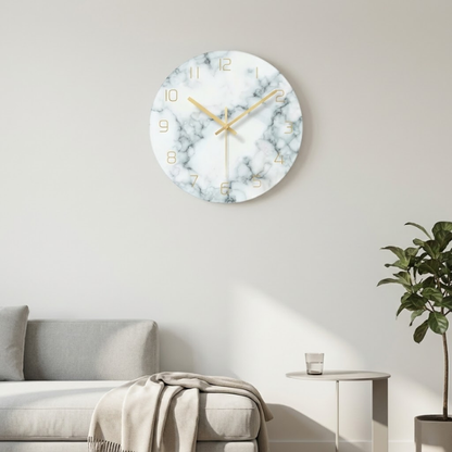 Minimalist Marble-Look Wall Clock – Modern Design with Gold Metal Hands 1