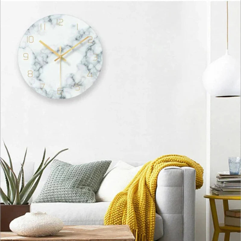 Minimalist Marble-Look Wall Clock – Modern Design with Gold Metal Hands 3