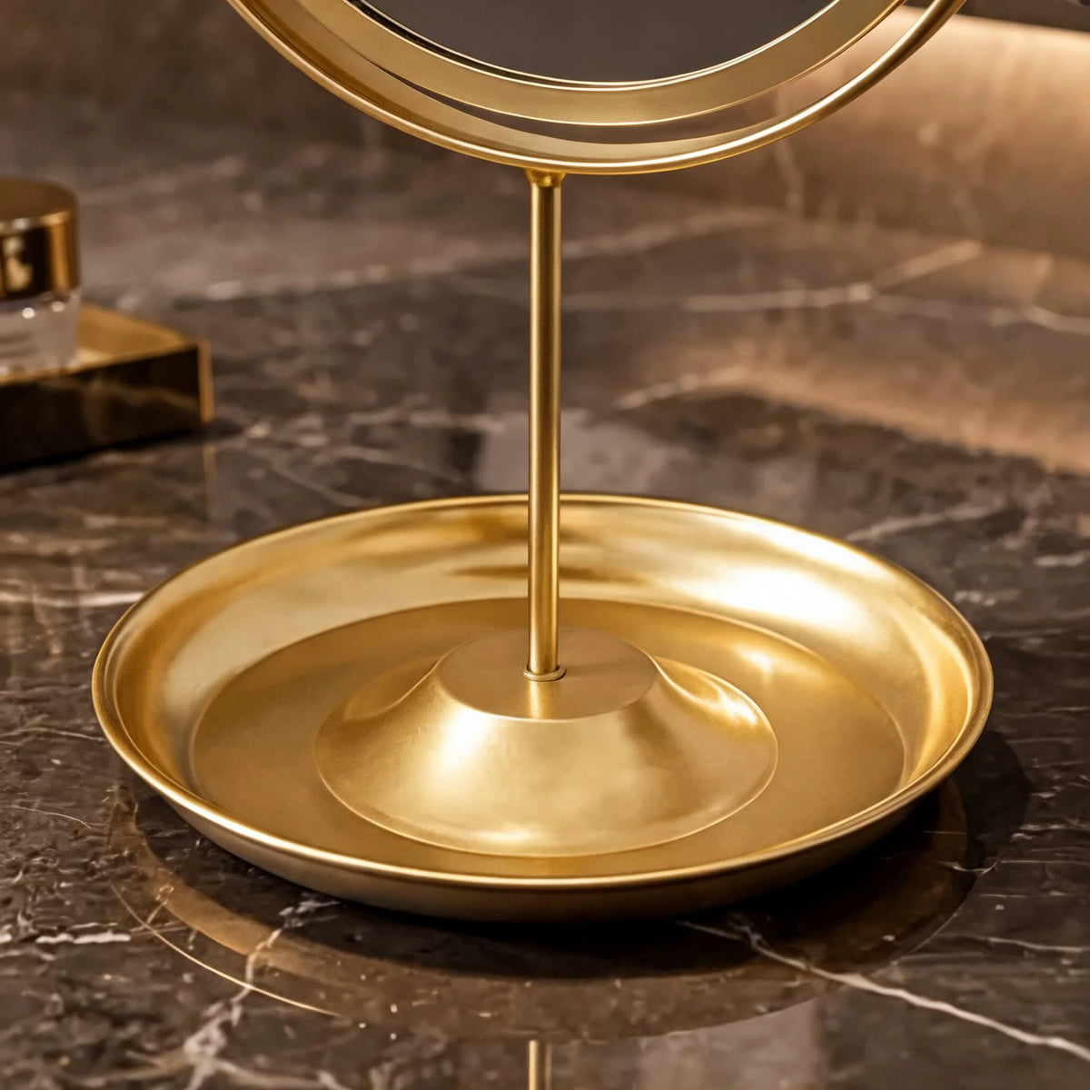Modern Oval Makeup Mirror 360° Rotating Desktop Stand Wrought Iron Frame with HD Glass 4