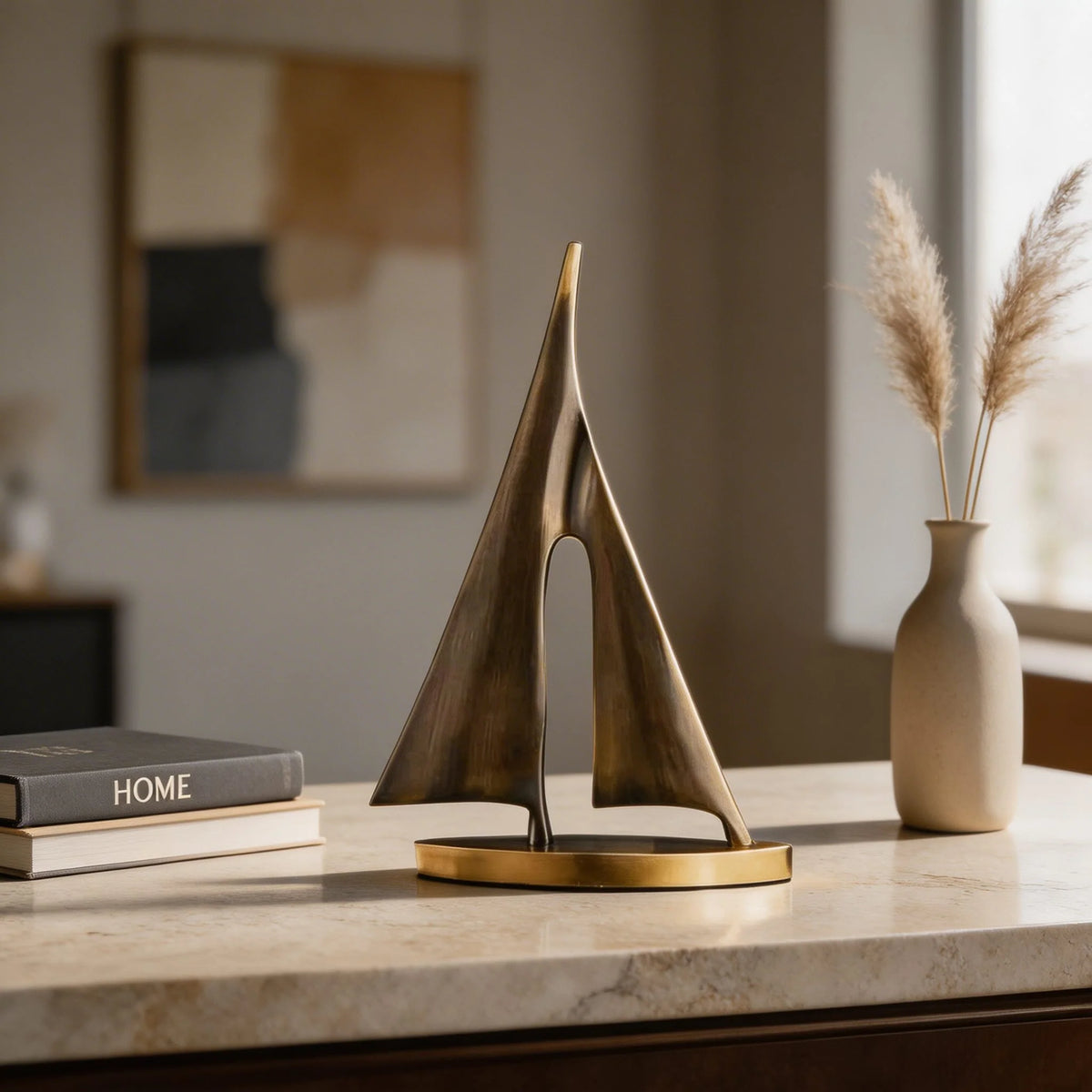 Modern Sailboat Sculpture Decorative Accent Copper Material Gold Finish 7.9 in Height 4