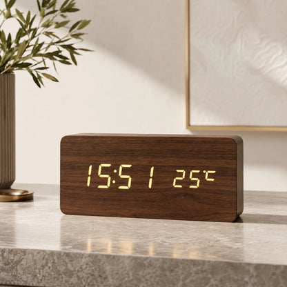 Modern Timber Digital Alarm Clock with Adjustable Brightness and LED Display 5