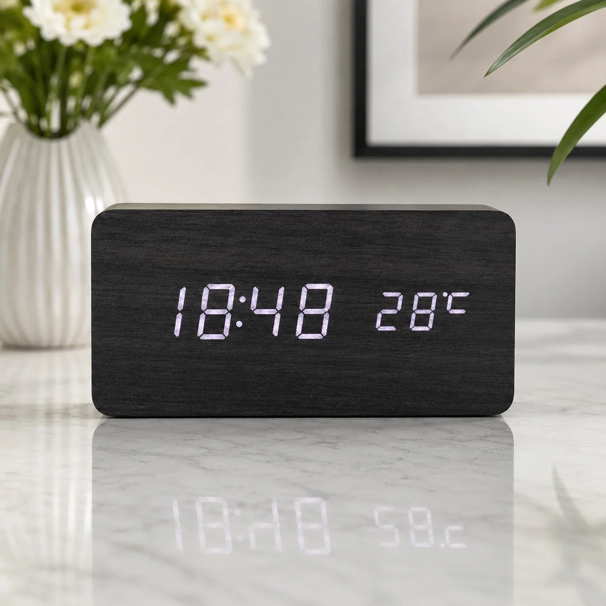 Modern Timber Digital Alarm Clock with Adjustable Brightness and LED Display 6