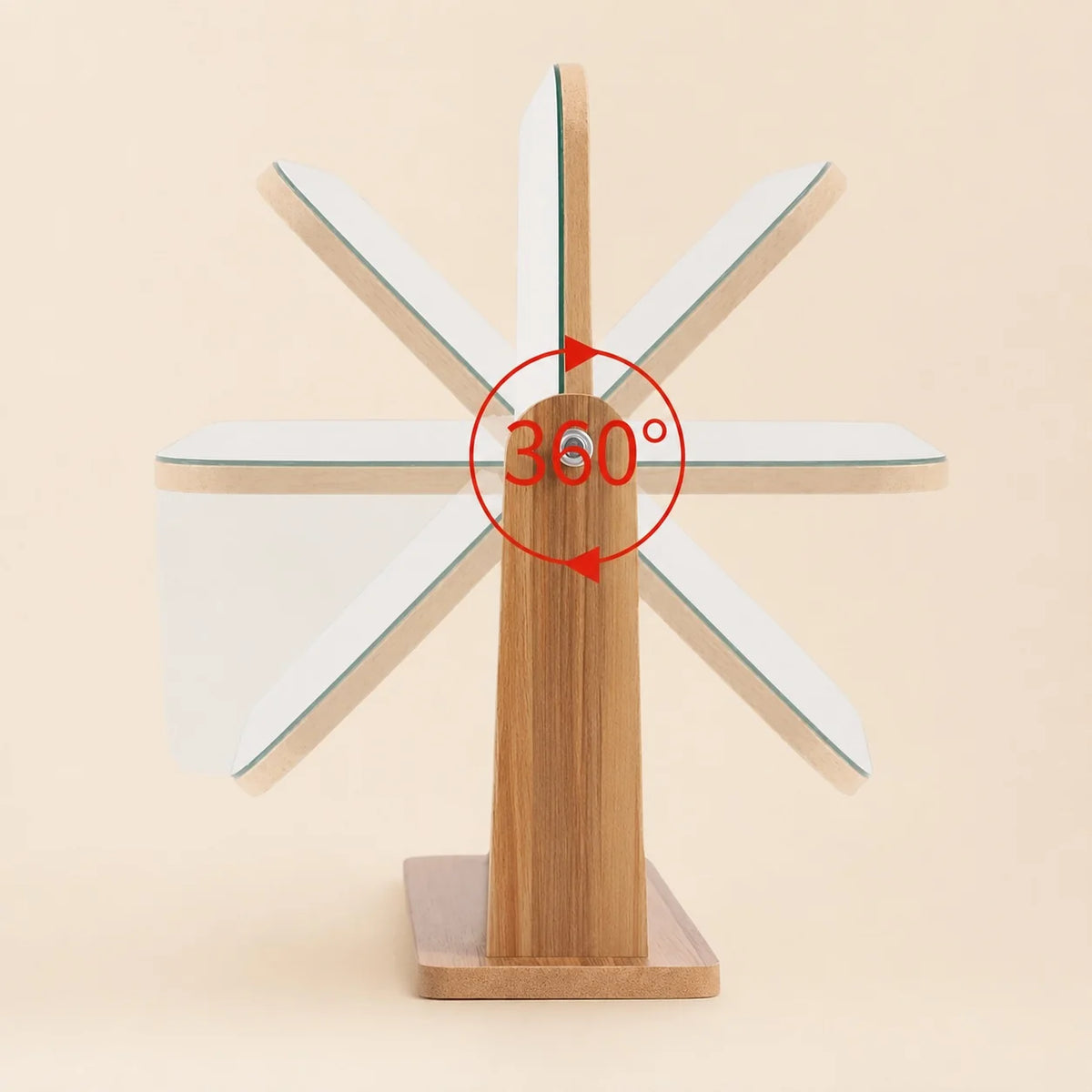 Modern Wooden Makeup Mirror 360° Rotating Compact Design with Solid Base for Vanity Use 2