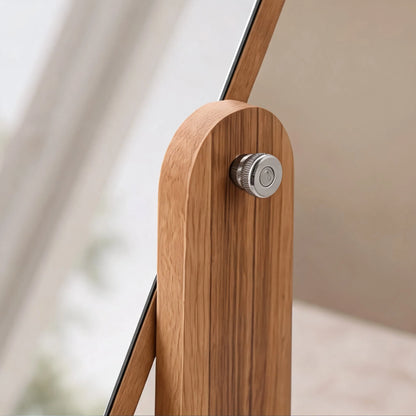 Modern Wooden Makeup Mirror 360° Rotating Compact Design with Solid Base for Vanity Use 3