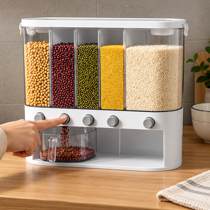 Royeva 5 Compartment Airtight Rice Dispenser And Kitchen Pantry Storage Container