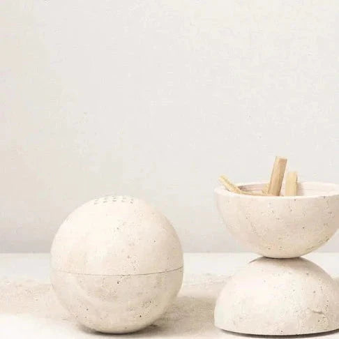 Royora Travertine Stone Orb Incense Burner - Elegant Home Decor and Aromatherapy