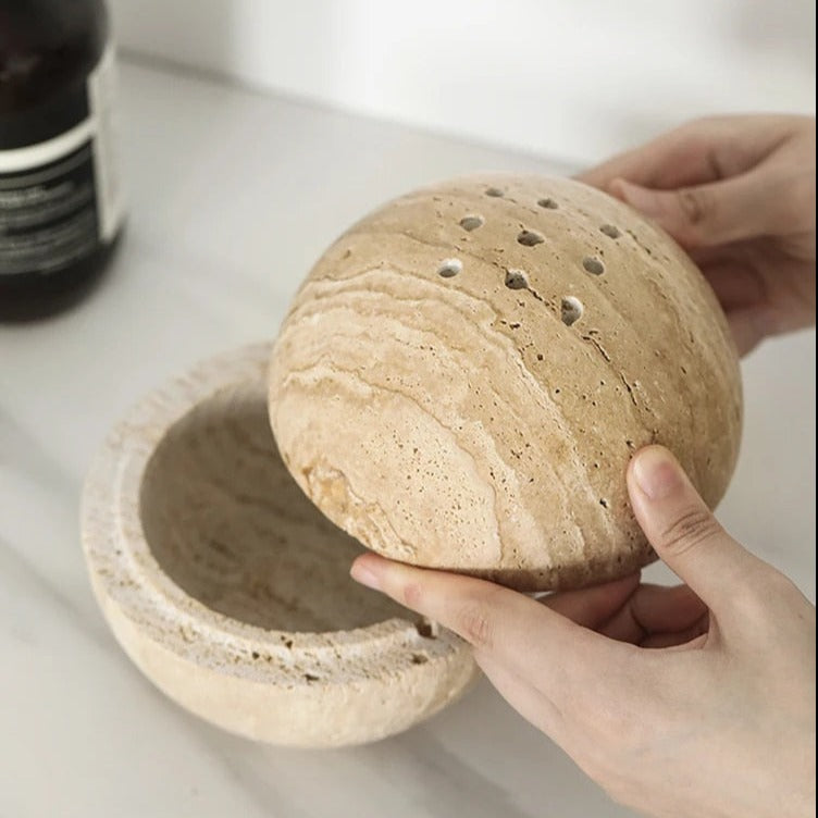 Royora Travertine Stone Orb Incense Burner - Elegant Home Decor and Aromatherapy