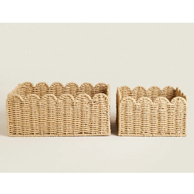 Natural Scalloped Wicker Storage Basket In Three Sizes | Fervei 5