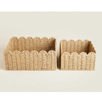 Natural Scalloped Wicker Storage Basket In Three Sizes | Fervei 6