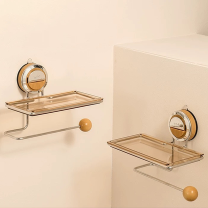 No-Drill Suction Toilet Paper Holder Stand with Wood-Grain Design – Stainless Steel, Easy Installation for Smooth Surfaces 2