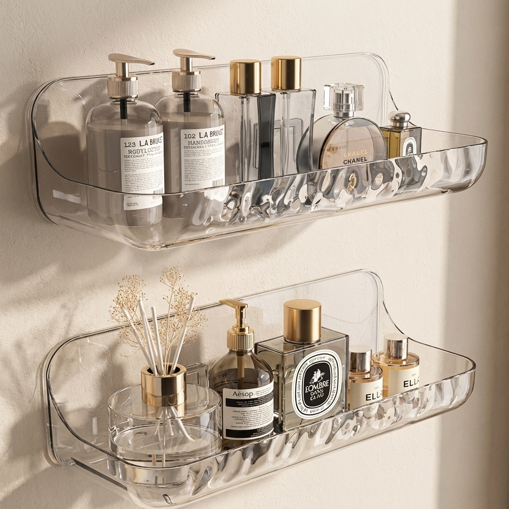 No Drill Bathroom Shelf Wall Storage Rack Easy Install 1