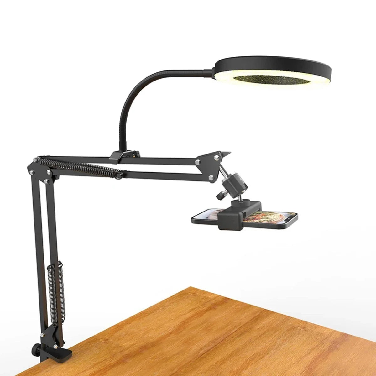 Overhead Phone Tripod with Ring Light Desktop Mount for Video Recording & Filming 1