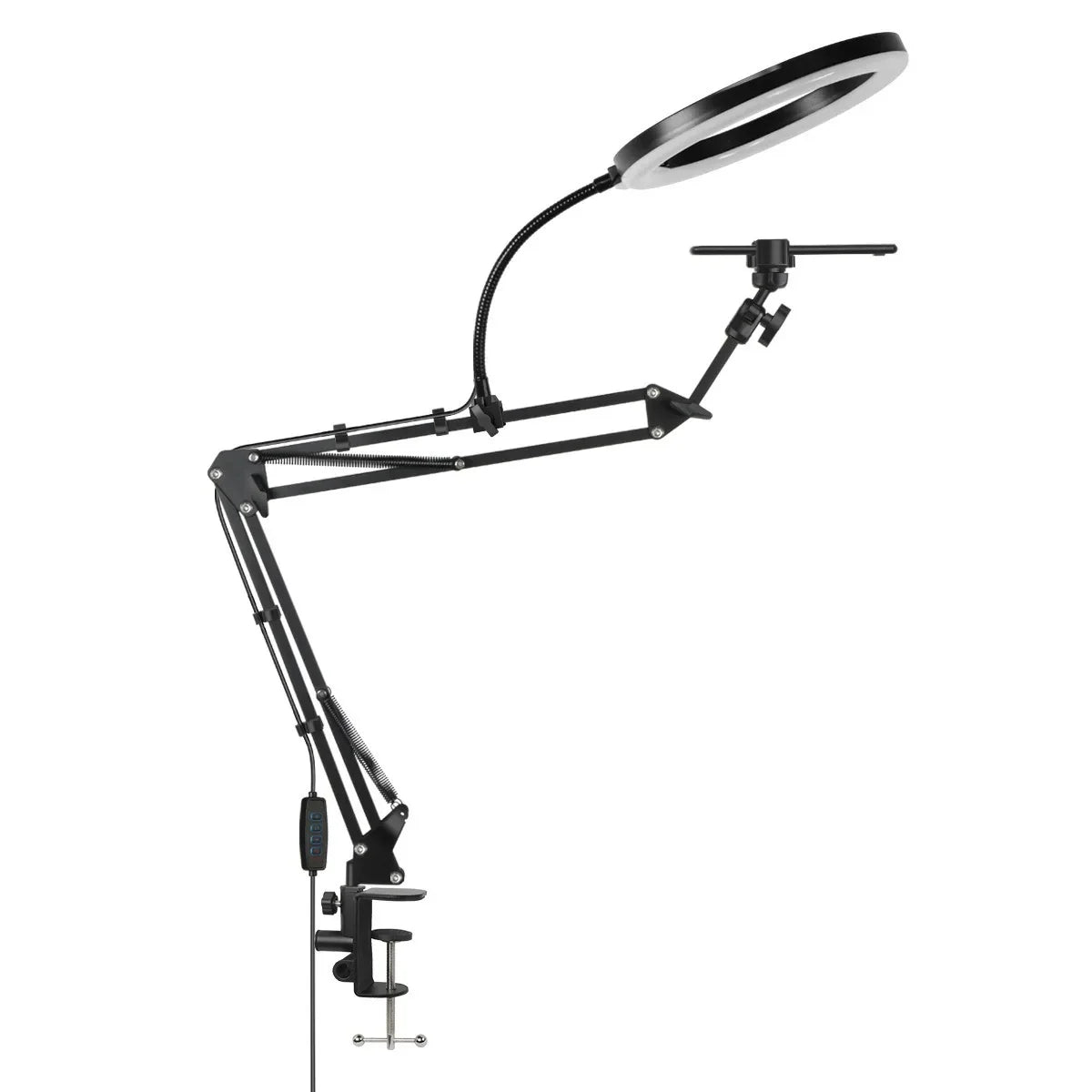 Overhead Phone Tripod with Ring Light Desktop Mount for Video Recording & Filming 2
