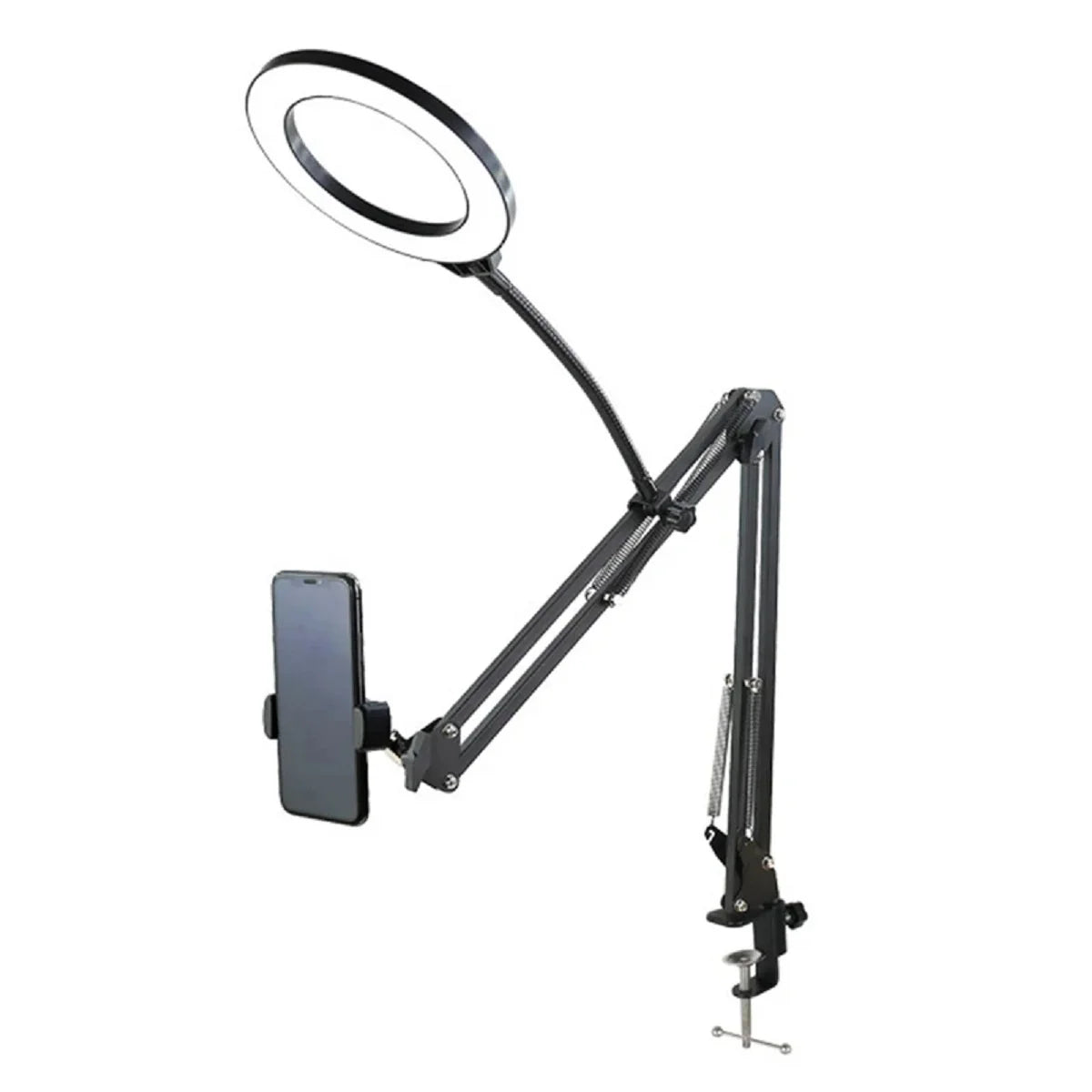 Overhead Phone Tripod with Ring Light Desktop Mount for Video Recording & Filming 4