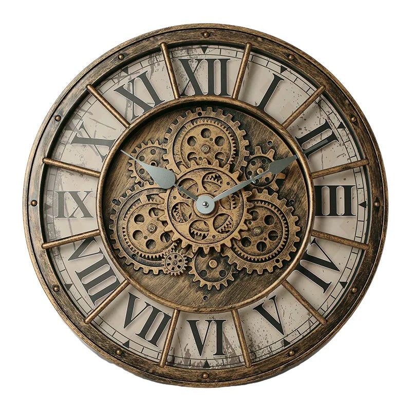 Oversized Industrial Moving Gear Roman Numeral Wall Clock 0