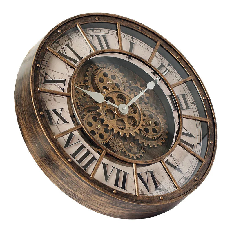 Oversized Industrial Moving Gear Roman Numeral Wall Clock 2