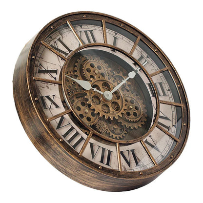 Oversized Industrial Moving Gear Roman Numeral Wall Clock 2
