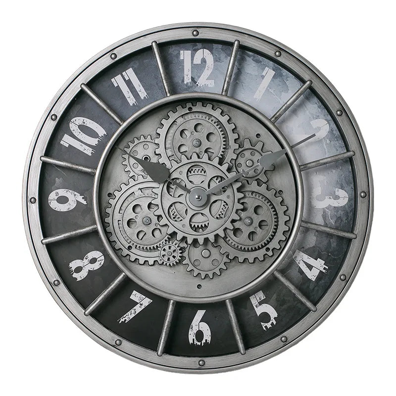 Oversized Industrial Moving Gear Roman Numeral Wall Clock 3