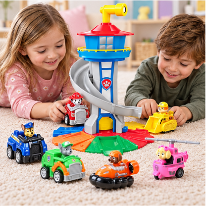 Royelle Spiral Car Track Playset Tower With Rescue Vehicles And Toy Cars