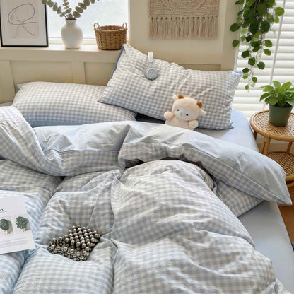 Pastel Plaid Bedding Set Double-Sided Lightweight Polyester Cotton Blend for Year-Round Comfort 0