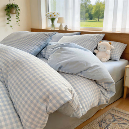 Pastel Plaid Bedding Set Double-Sided Lightweight Polyester Cotton Blend for Year-Round Comfort 1