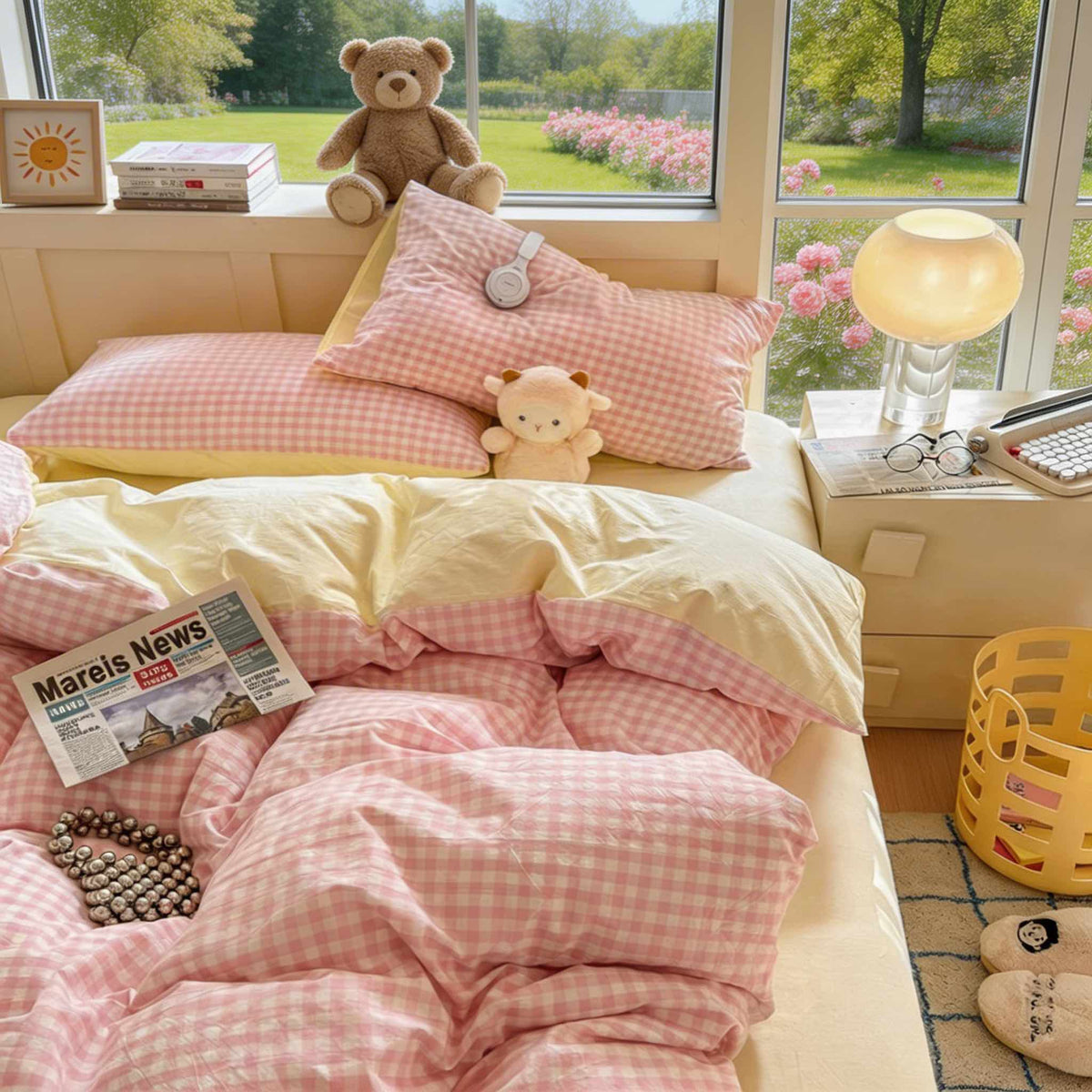 Pastel Plaid Bedding Set Double-Sided Lightweight Polyester Cotton Blend for Year-Round Comfort 3