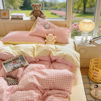 Pastel Plaid Bedding Set Double-Sided Lightweight Polyester Cotton Blend for Year-Round Comfort 3